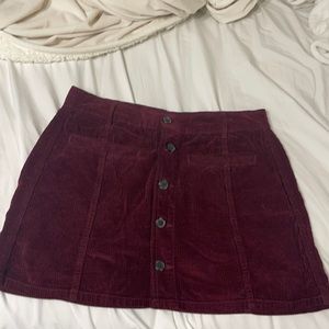 MAROON CORDUROY BUTTON DOWN MINI SKIRT